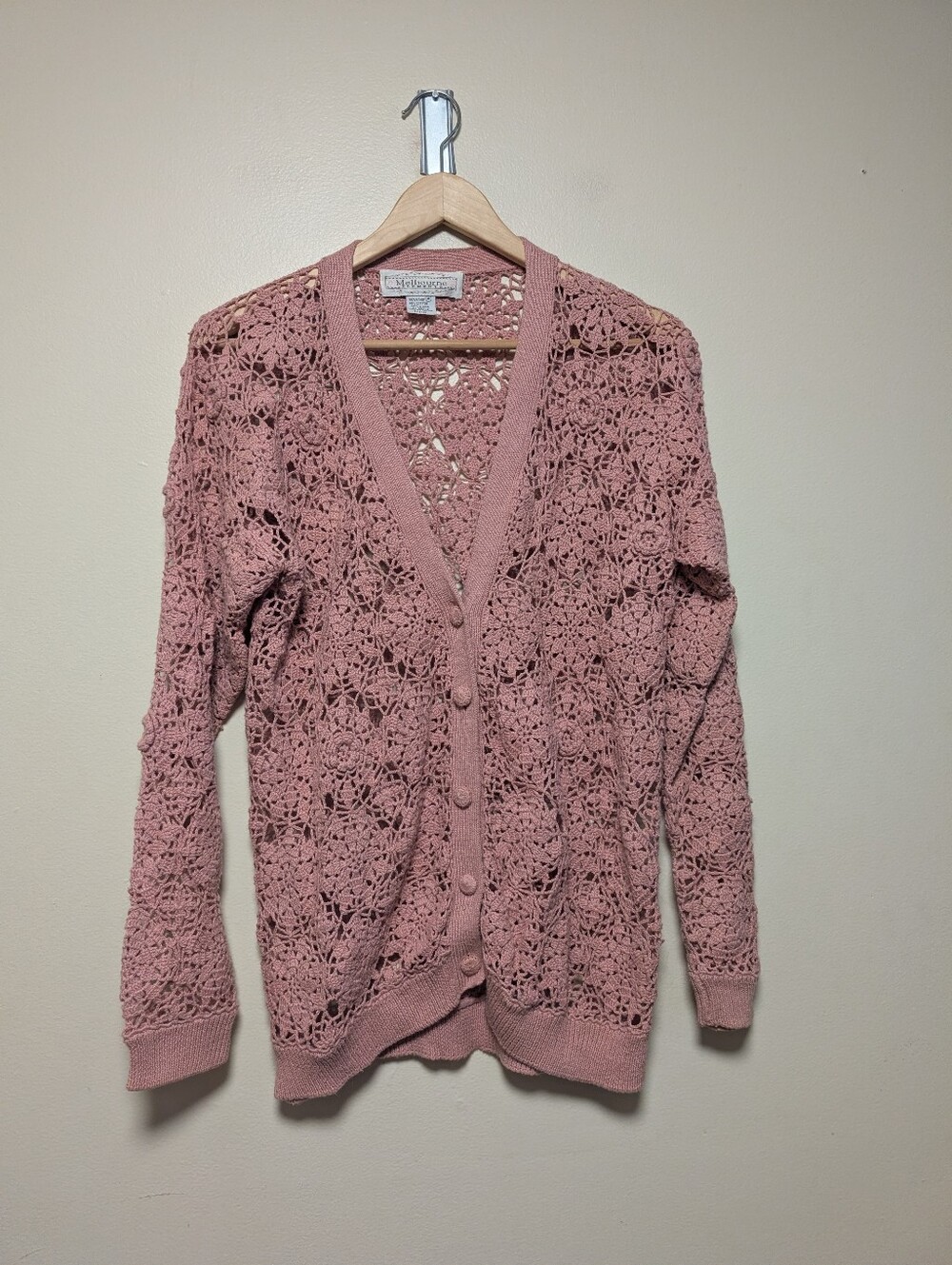 Melbourne Elements Dusty Rose Crochet Cardigan Medium Boho Floral